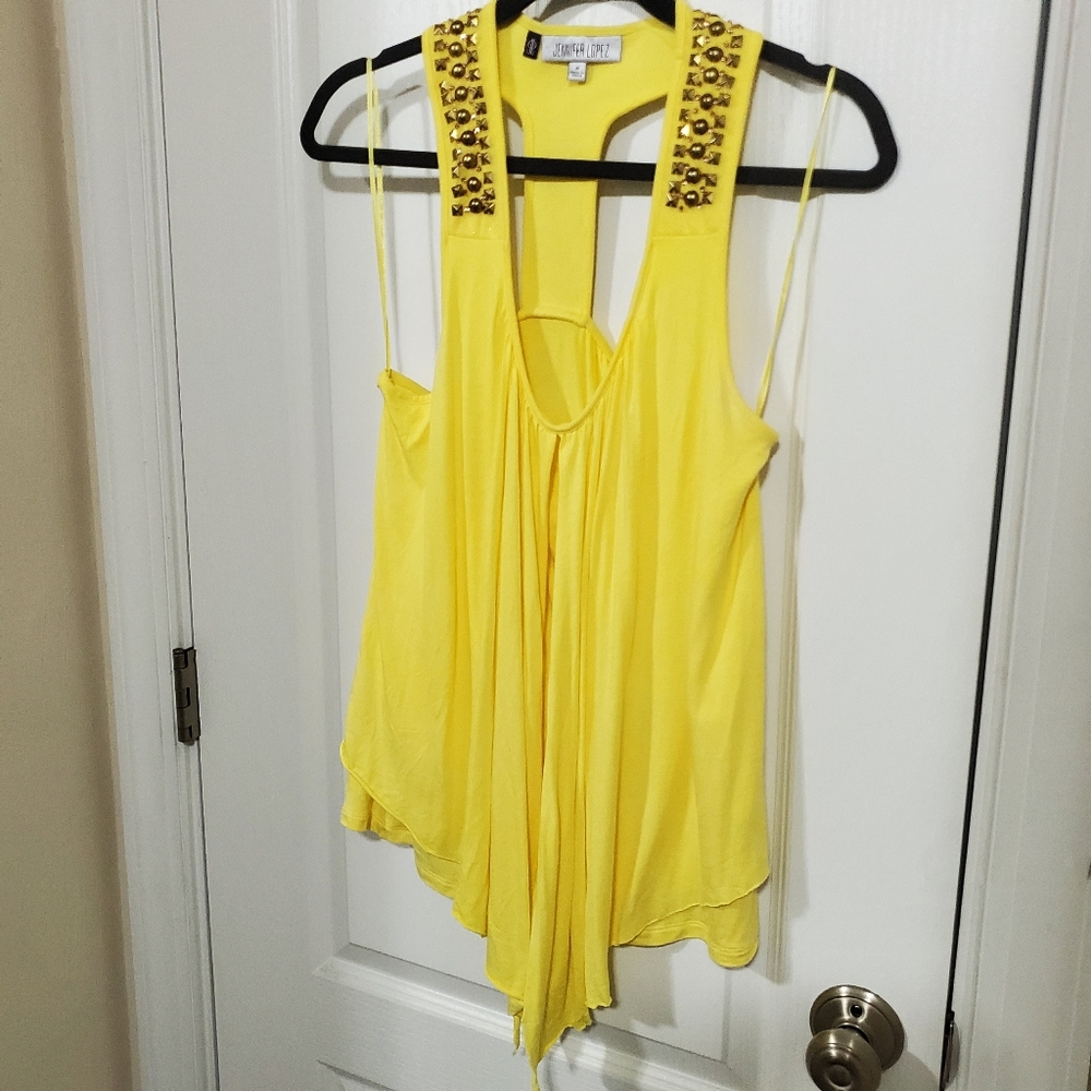 Jennifer Lopez Medium Yellow Stud Racer Tank Top